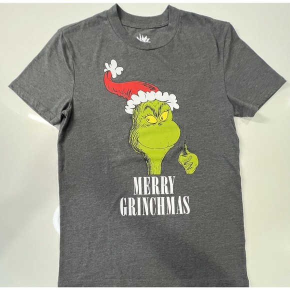 NWOT Grinch Merry Grinchmas T-Shirt Short Sleeve Dr. Seuss Gray Men's Sml - Picture 1 of 4